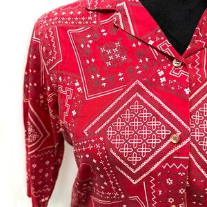 Vintage 50s-60s Red Bandana Print Button-Down Shirt, Size M